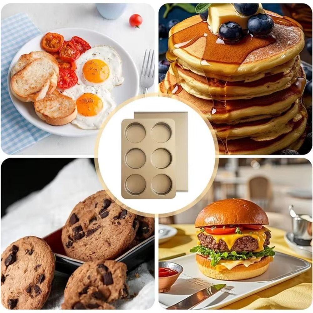 6-Cavity Carbon Steel Baking Tray Non-Stick Oven Baking Plate Hamburger Bun Mold  Kitchen Cooking