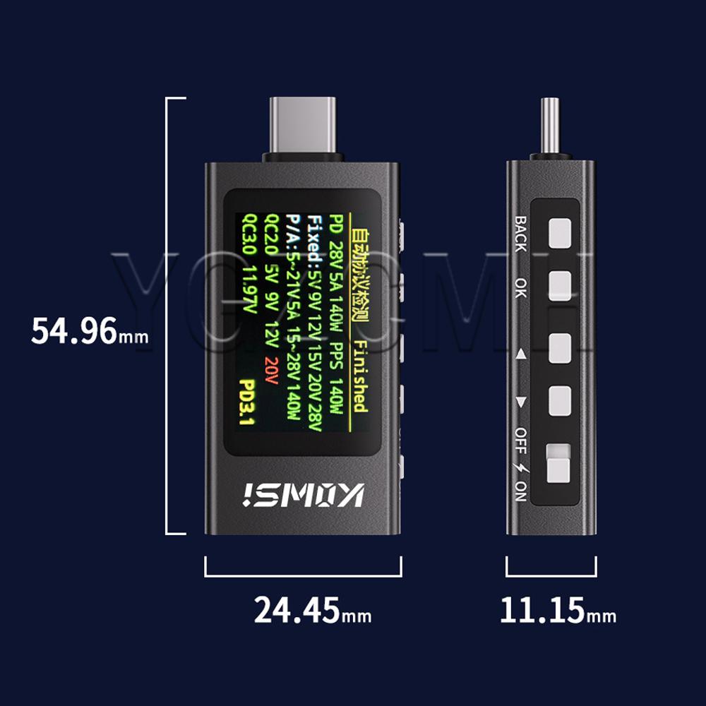 DC 4-30V 0-12A Type-c Test Meter Power meter Protocol Detector IPS Digital Ammeter Voltmeter Charger KWS-X1