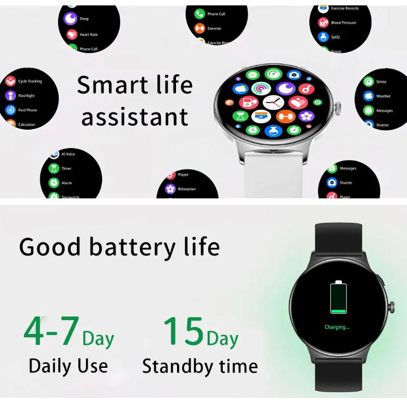2025 Ny Smartklokke for Kvinner Gave 1,43 Tommers Full Touchskjerm Sports- og Treningsklokker Bluetooth-samtaler Digital Smartklokke Damer