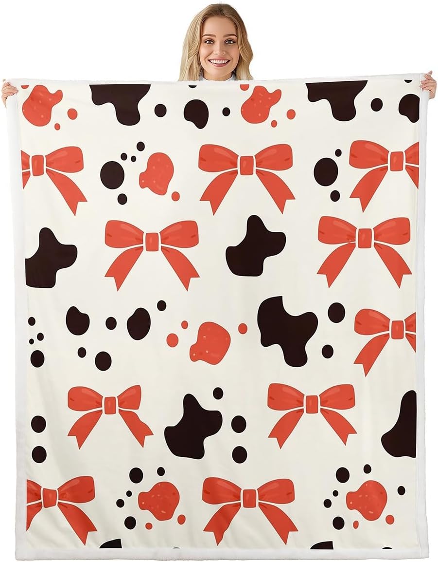 Плед с узором из синих бантов Мягкий флисовый плед Элегантный домашний декор Подарок для женщин Девочек Спальня Постельное белье Покрытие 75x90cm