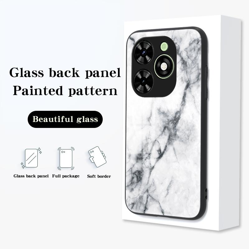 For Infinix Smart 8 4G Tempered Glass Case Marble Pattern Anti-Drop Phone Cover