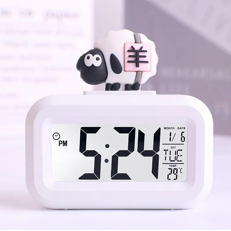 1pc Digital Clock Temperature Display Large Screen Electronic Date And Day Alarm Piggy Shape Desktop Clock