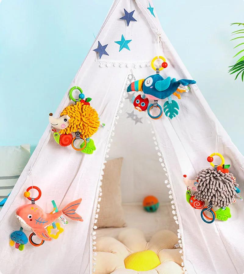 Non-Toxic Soft Infant Crib Bed Stroller Mobile Hanging Rattle Baby Educational Toys Brain Developmental Hand Grip Cute Stuffed Animal Toys