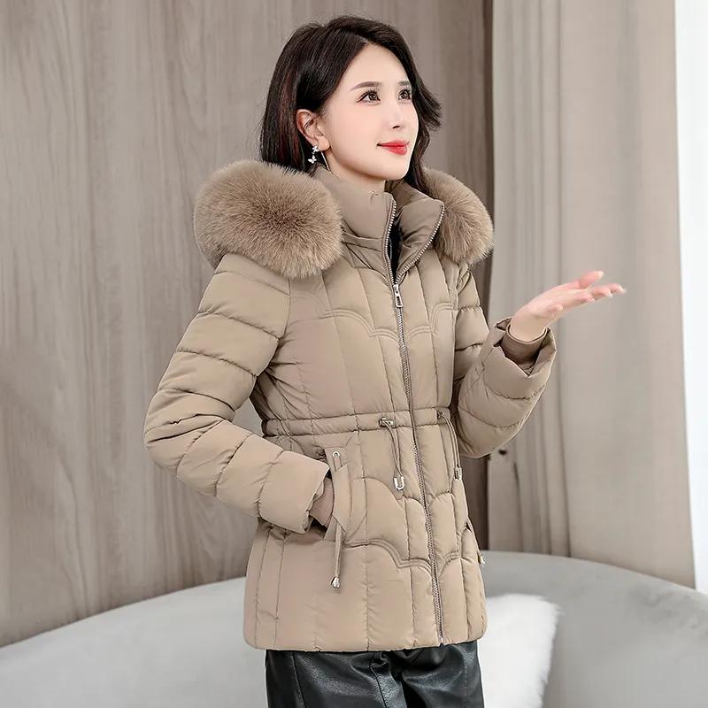 Damen Winter Warme Parkas Kurz Gepolstert Pelzkragen Mit Kapuze Oberbekleidung Oberteile