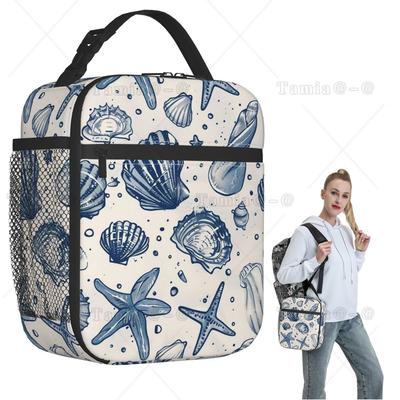 Sea Creatures Sea Turtle Shell Starfish Pattern Insulated Lunch Bag for Women Kids Portable Food Boxes Thermal Lunch Box Tote