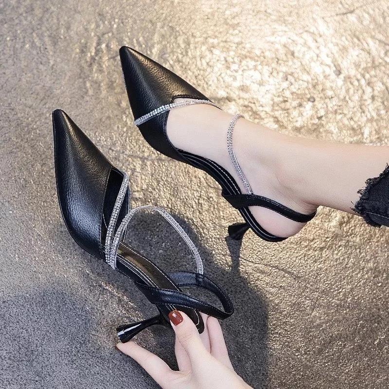 luxury Women's Sandals 2024 Spring and Autumn New All-match Rhinestone Chunky Heels High Heels Women Pumps Shoes Sandal Female