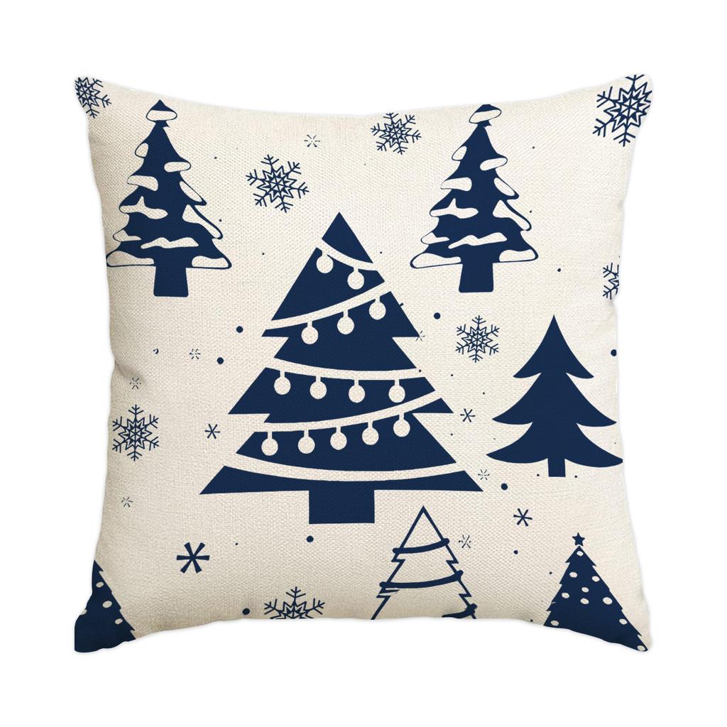 1 \ 4pcs blue Christmas pillow cover, single-sided printed cushion cover, suitable for living room sofas (without pillow core)