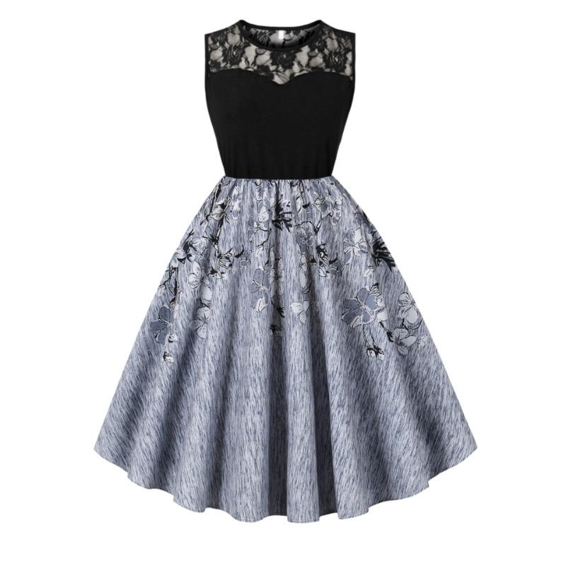 Halloween New Retro Dress Lace Crew Neck Sleeveless Patchwork Pendulum Dress