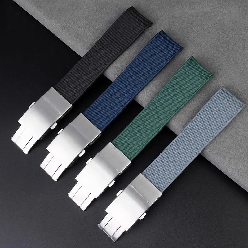 Curved End Rubber Watchband for Longines Conquest HydroConquest L3.781 642 742 782 Sports Diving Silicone Blue Watch Strap 21mm