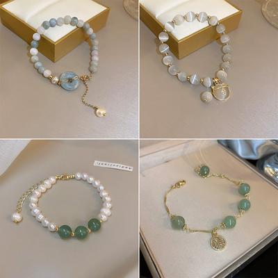 Women's Bracelet Cat's Eye Jade Pendant Love Bracelet Chinese Style Fashion Adjustable Beaded Bracelet Accessories Girls Party Birthday Jewelry Gift