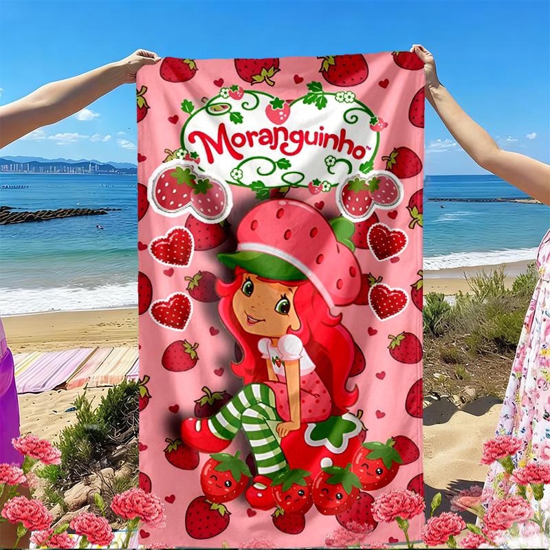 Strawberry Shortcake Print Beach Towel, Versatile Lightweight Absorbent Beach Towel for Pool Surf Yoga Bathroom, Perfect Birthday Holiday Gift