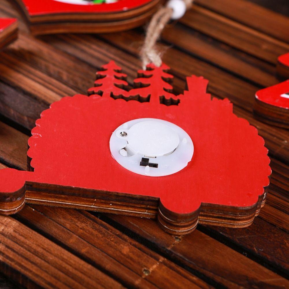 Wooden Santa Snowman Pendants LED Light Christmas Decorations Christmas Tree Ornaments for Home