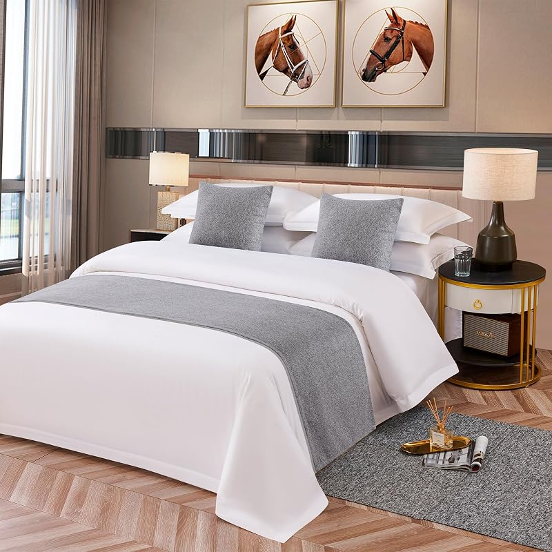 OSVINO Bed Runner Foot Throw - Stylish Plain Bed Throw for Home Use, Hotels, Vacation Rentals, Bedrooms, and All-Season Use (Light Gray, Includes 2