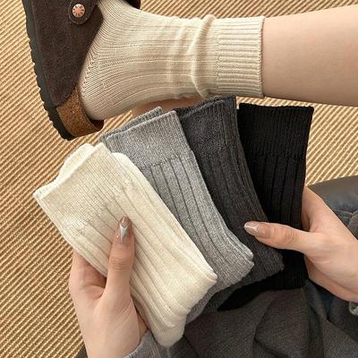 Women's Chunky Knit Cotton Mid-Calf Socks - Thickened, Japanese Style for Autumn/Winter, Versatile and Slimming Slouch Fit.