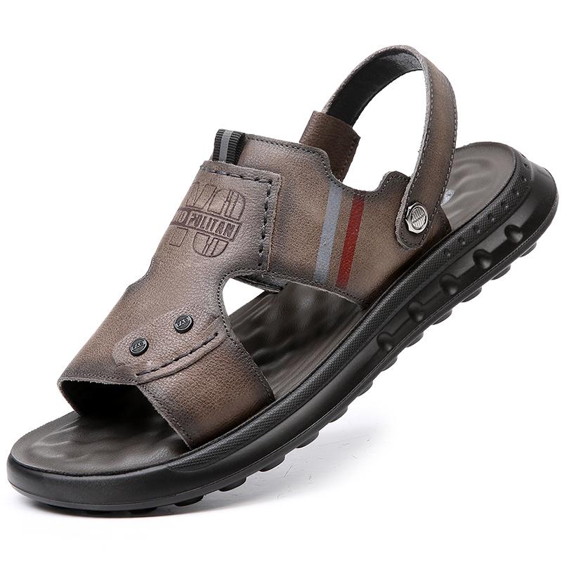 Fashion Men Summer High-quality Sandals and Slippers Men Leather Sandals Adult Thick-soled Beach Shoes Non-slip Open-toe Leather Sandals