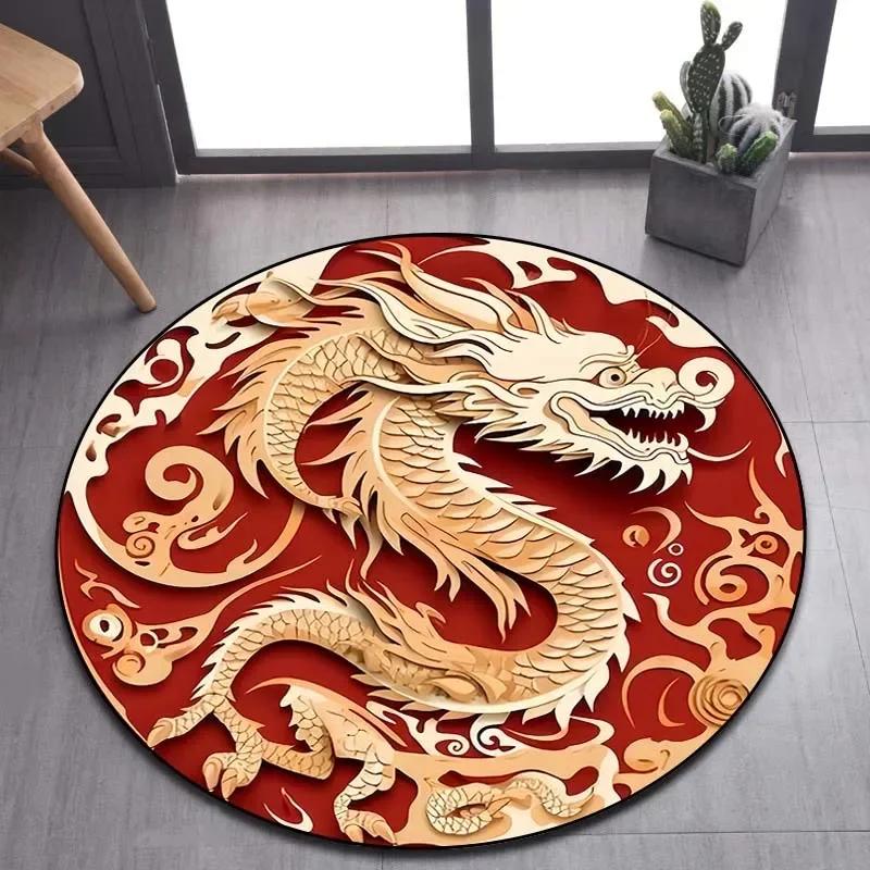 Cartoon 3D Dragon Round Area Rug – Non-Slip Floor Mat for Living Room or Bedroom – Game Room Decor, Kids Play Carpet