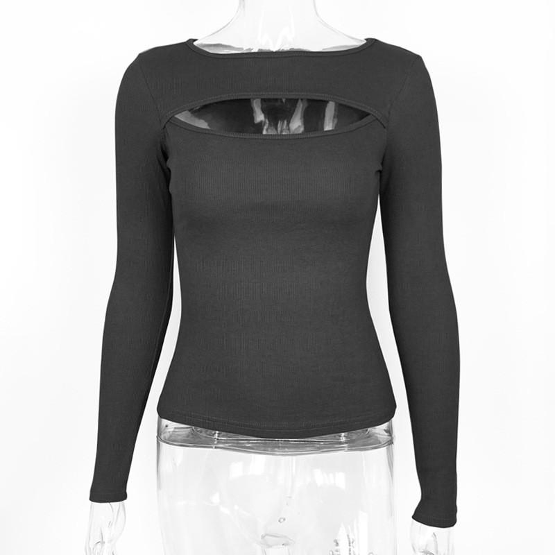 Sexy Mesh Long Sleeve T Shirt With Ribbed Cotton Fabric For Women