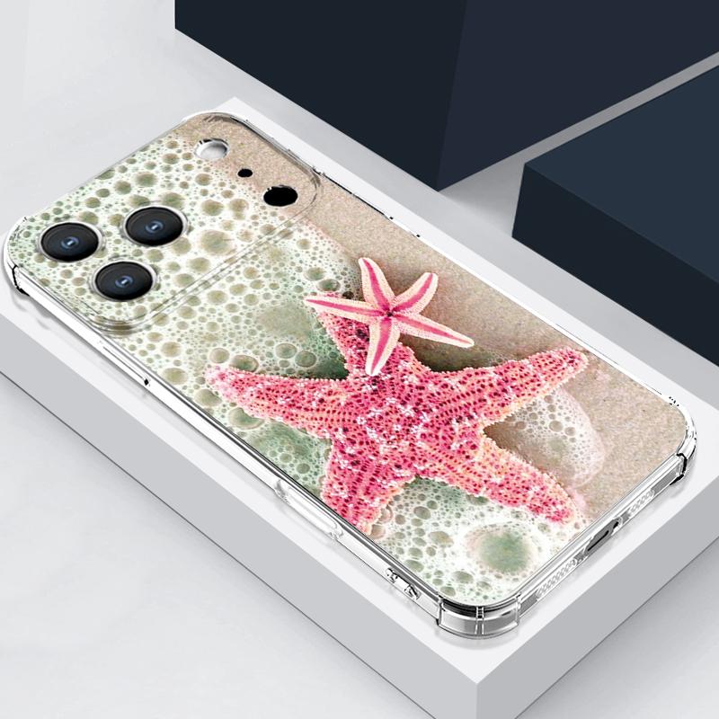 Colorful Starfish Pattern Phone Case For iPhone 17e 17 16 15 14 Pro Max 14 13 Pro 16 Clear Shockproof TPU Card Slot Pocket Cover