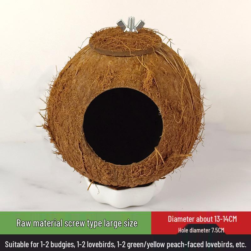 Coconut Shell Parrot & Finch Bird Nest - Natural Straw Woven Habitat for Small Birds