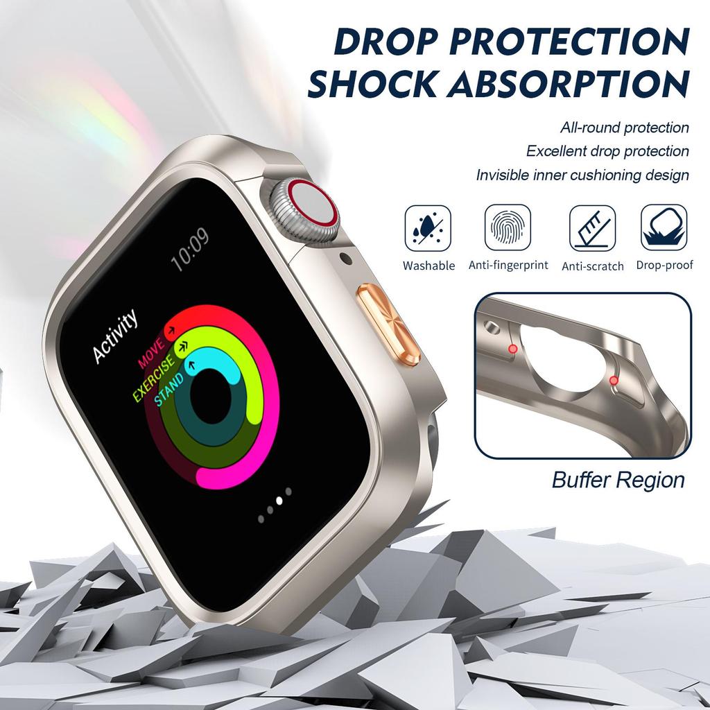 For Apple Watch Series 10 42mm Case Shockproof PC Watch Cover with Orange 3D Textured Button - Starlight