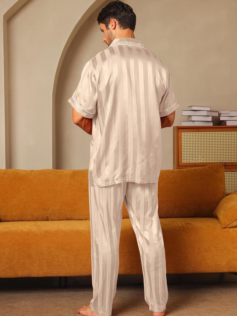 Conjunto de Pijama de Seda de Manga Corta para Hombre en Rojo