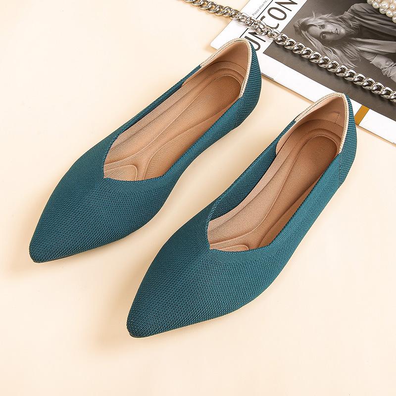 Fliegende gewebte Damen-Einzelschuhe neuer Frühling spitzgestrickte Schuhe flacher Boden flacher Ausschnitt bequeme Doudou-Schuhe große Größe Damenschuhe