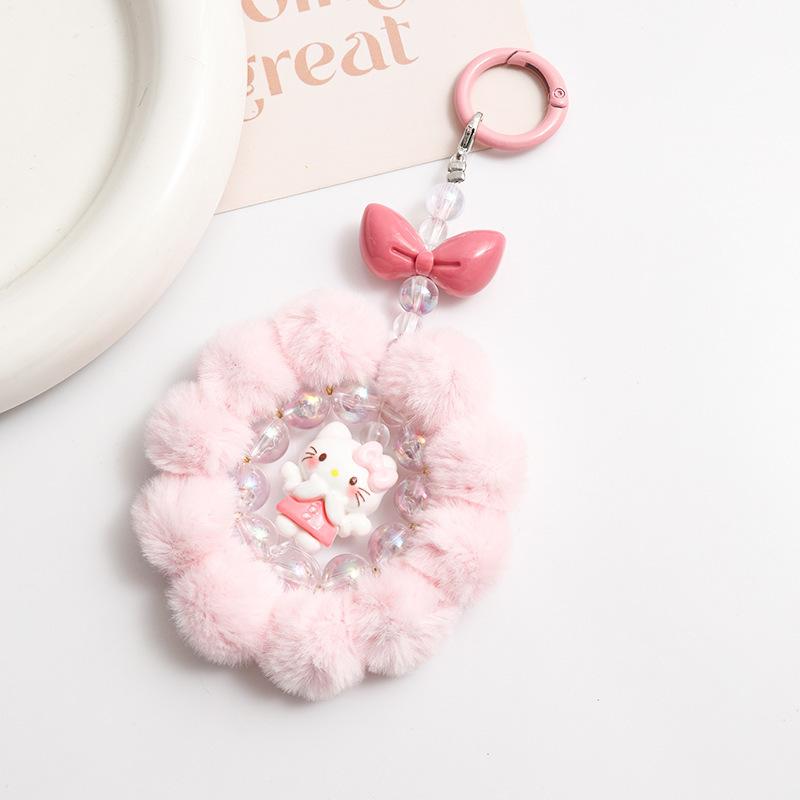 Cartoon Girl Heart Fun Handmade Hairball Beaded Mobile Phone Chain Grab Machine Doll Keychain Bag Pendant