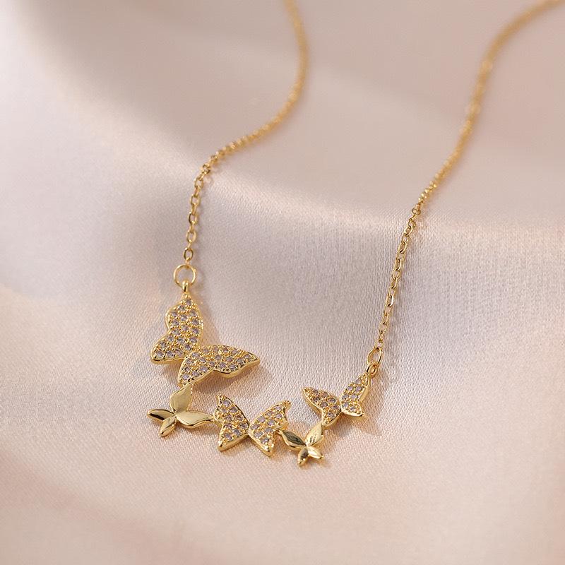Butterfly Necklace with Color-Retaining Zircon - Fashionable, Versatile Women's Jewelry Accessory.