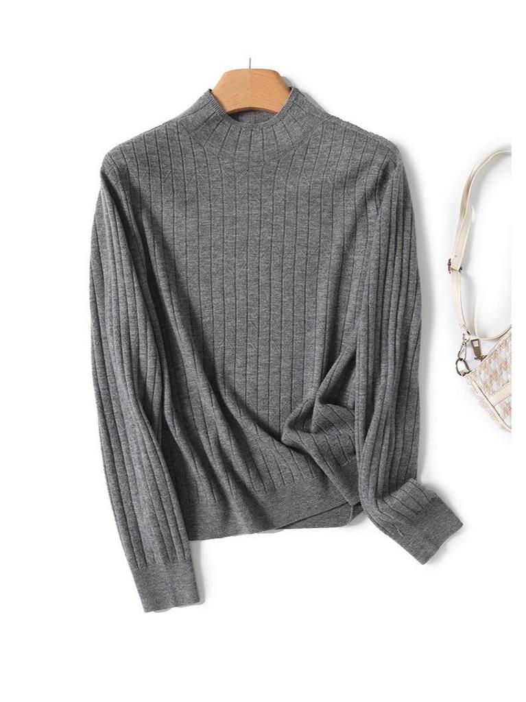 Women's 100% Wool Ribbed Sweater, Half-High Neck, Seamless & Soft, TN1615 - Ideal Autumn/Winter Base Layer, 30 Count