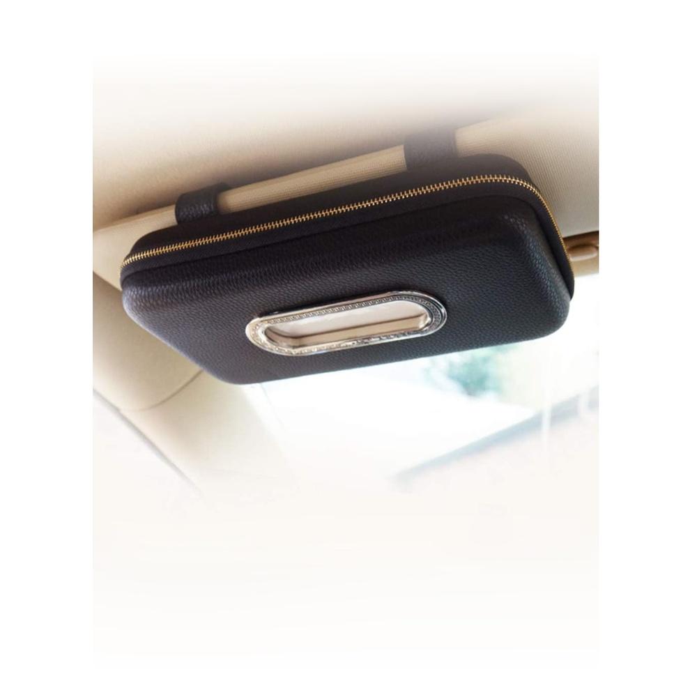 

Car Tissue Holder Sun Visor Napkin Holder Car Visor Tissue Holder Luxury PU Leather Backseat Tissue Case Holder (Black)