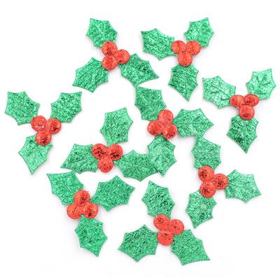 60Pcs Green Holly Leaf Cloth Applique Christmas Scrapbooking Patches DIY Crafts Decorative Stick-on Accessories