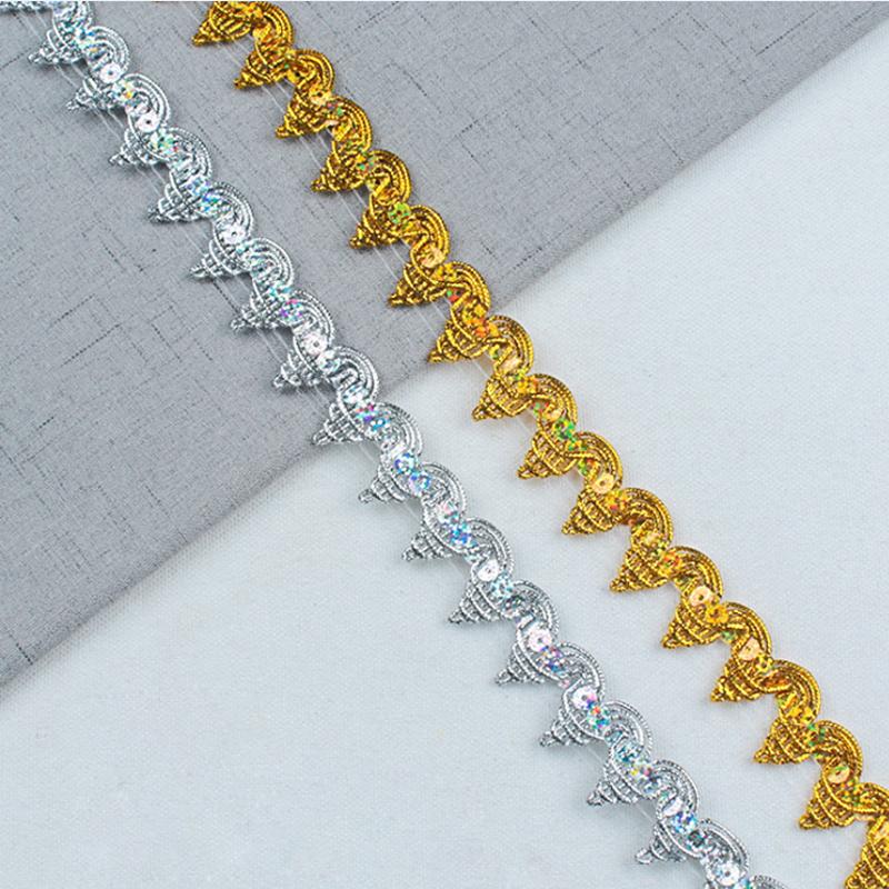 DIY Costume Sewing 25MM 9 m Braided Sequined Lace Trimming Gold Fabric Lace Danceweware Metallic Tatting Trim Lace
