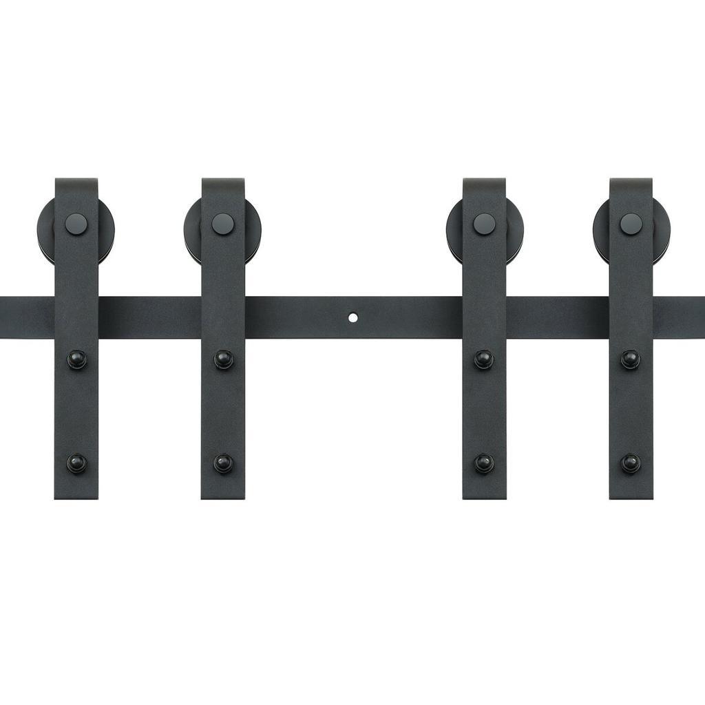 8FT Sliding Barn Door Hardware Kit, 330LBS Heavy Duty Barn Door Track Kit for Double Doors, Fit 3.7-4.3FT Total Wide and 1.3"-1.8" Thick 2 Door Panel,
