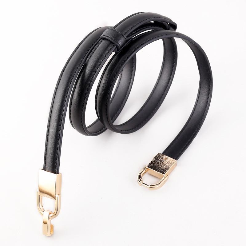 

Leather Belt For Dresses With Adjustable Silver Buckle And Slim Design For Casual And Office Wear чёрный