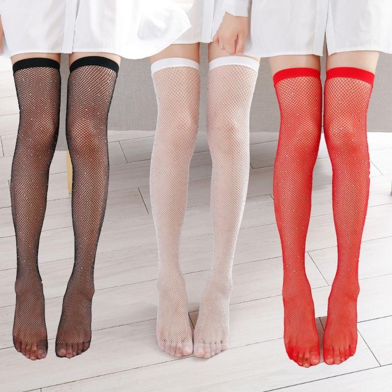 Overknee-Netzstrümpfe mit Strassverzierungen Ausgeschnittene Oberschenkelhohe Socken für Damen Clubwear Strumpfwaren