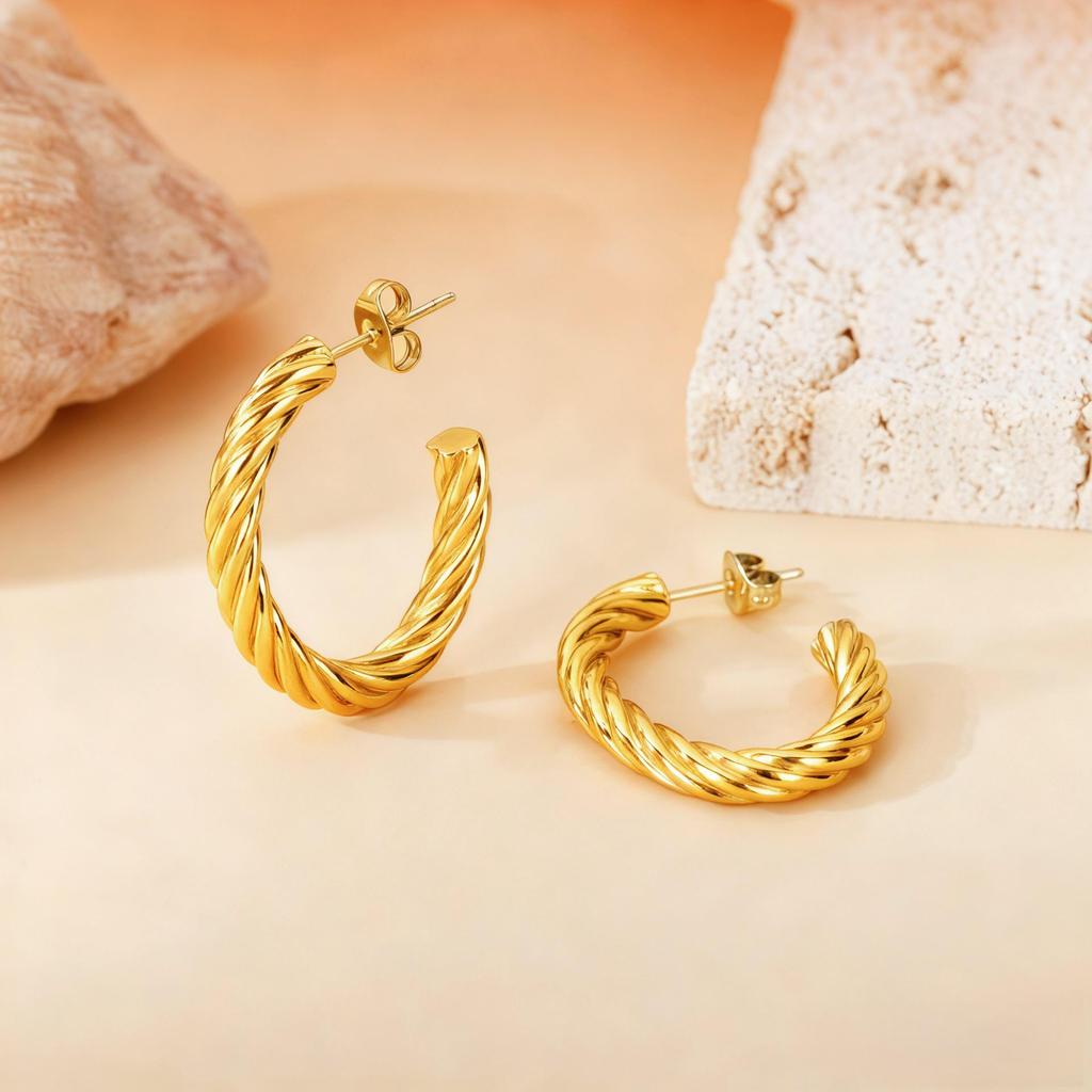 2025 Bestseller Twisted Pattern Hoop Earrings, Titanium Steel, European & American Style, Versatile Design.