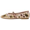 Floral Embroidery Flat Mary Jane Shoes Women Shoes Rose-Red 12509410