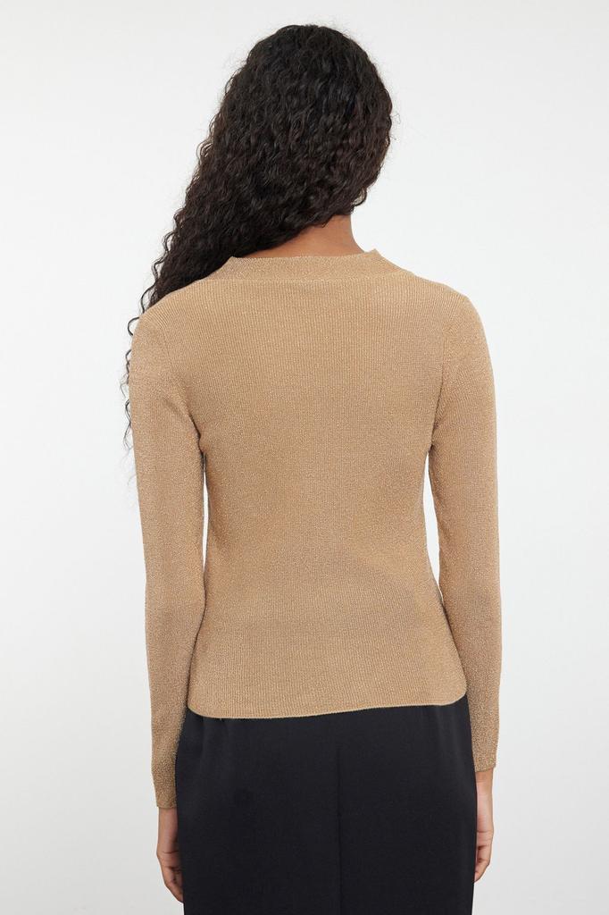 Women's Fashionable Stylish Sweater Black Glitter Slit Detailed Knitwear Sweater