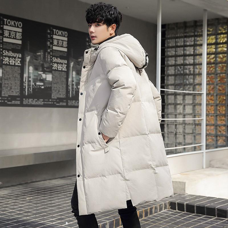 Mens Long Hooded Down Jacket Winter Warm Thick Puffer Coat Casual Style Black Beige Size M-XXXL