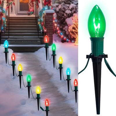 JOYFY C9 Christmas Pathway Marker String Lights 30.75ft 24 Outdoor Multicolor with Stakes for Holiday Waterproof Outside Garden