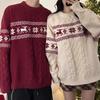 Unisex Nordischer Weihnachtsstrickpullover mit Hirschmotiv Zopfmuster Lockerer Schnitt Winterpullover Teenager Erwachsene
