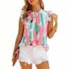 Women's sleeveless round neck colorful printed chiffon shirt