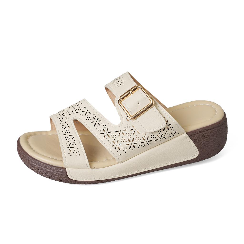 Fashion hollow breathable slope heel slippers women's summer new beach slippers muffin thick bottom women's cool slippers