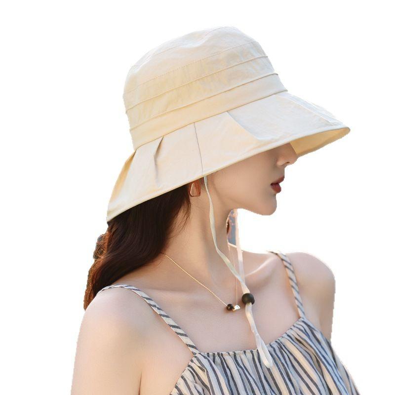 Summer new hat women's sunscreen sun hat foldable windproof bucket hat outdoor travel face small sun hat