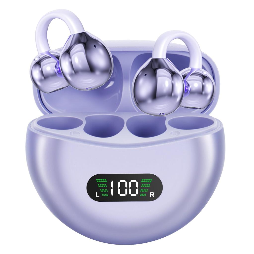 TeamSky 2024 Innovation Bone Conduction Bluetooth Ear Clip Open Ear LED Remaining Power Sound ENC Noise Fast Long Time Compatible with Wireless