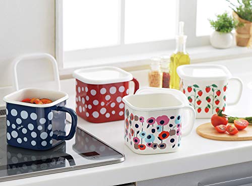 Toyoho Emaille Multi-Quadrat-Topf, Red Dot, 1450ml, Plune. YJ-813