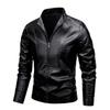 Men's Slim Fit Faux Leather Motorcycle Jacket, Autumn/Winter, Stand Collar, Plus Velvet Thicken, Casual Loose Fit.