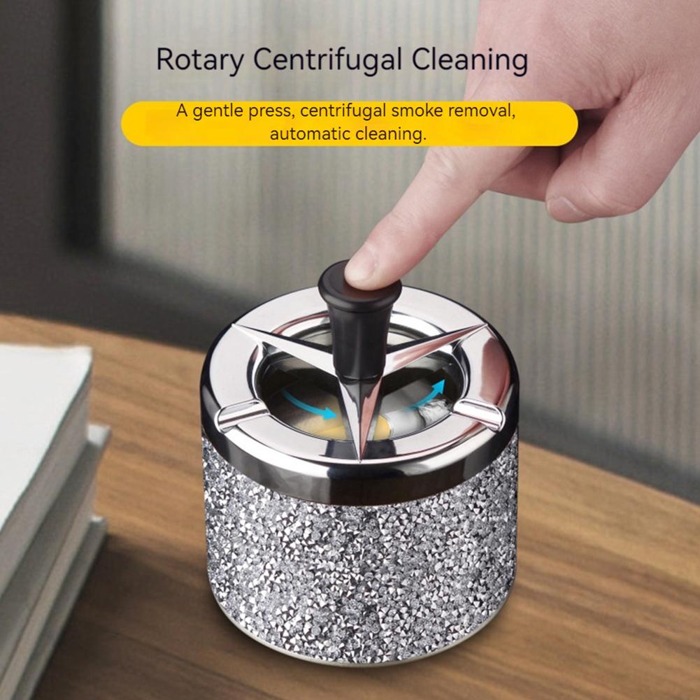Push Down Ashtray with Lid Spinning Ashtray Windproof Self-Cleaning Ashtray Metal Car Ashtray for Cigarette Smoking