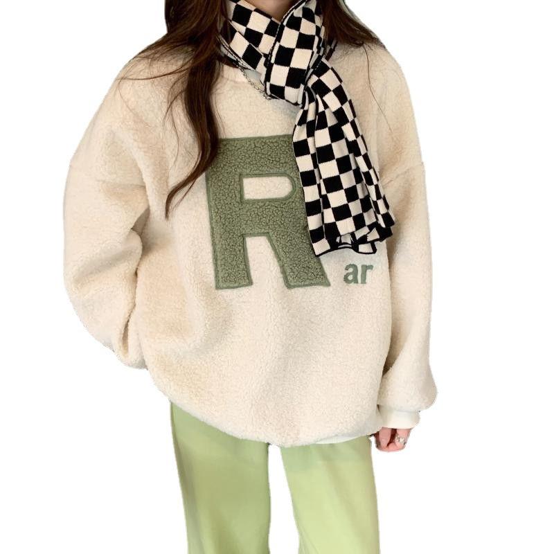 Korean Version Crew Neck Letter Loose Large Size Long Sleeve Medium and Long Sweater M 2679₽