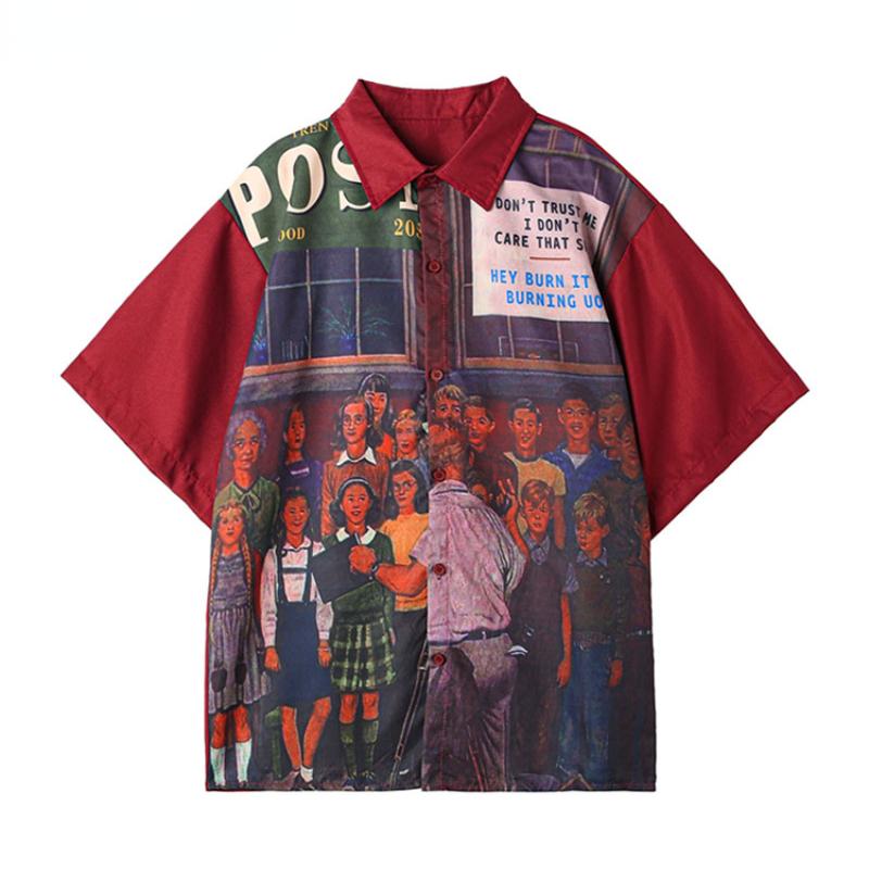 

Женские рубашки с коротким рукавом, винтажные летние свободные рубашки в стиле хип-хоп с принтом в стиле BF, женская уличная одежда, повседневные блузки в стиле Харадзюку, большие размеры XL красный